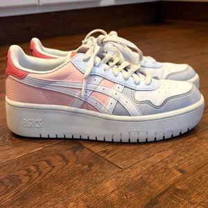 Asics White, Peach, Salmon, Gray, Light Blue Platform Sneakers
